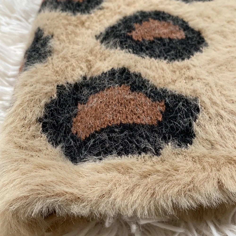 Wanna B Leopard Eyelash Open Cardigan 💗 Tan Brown & Black - Picture 9 of 13